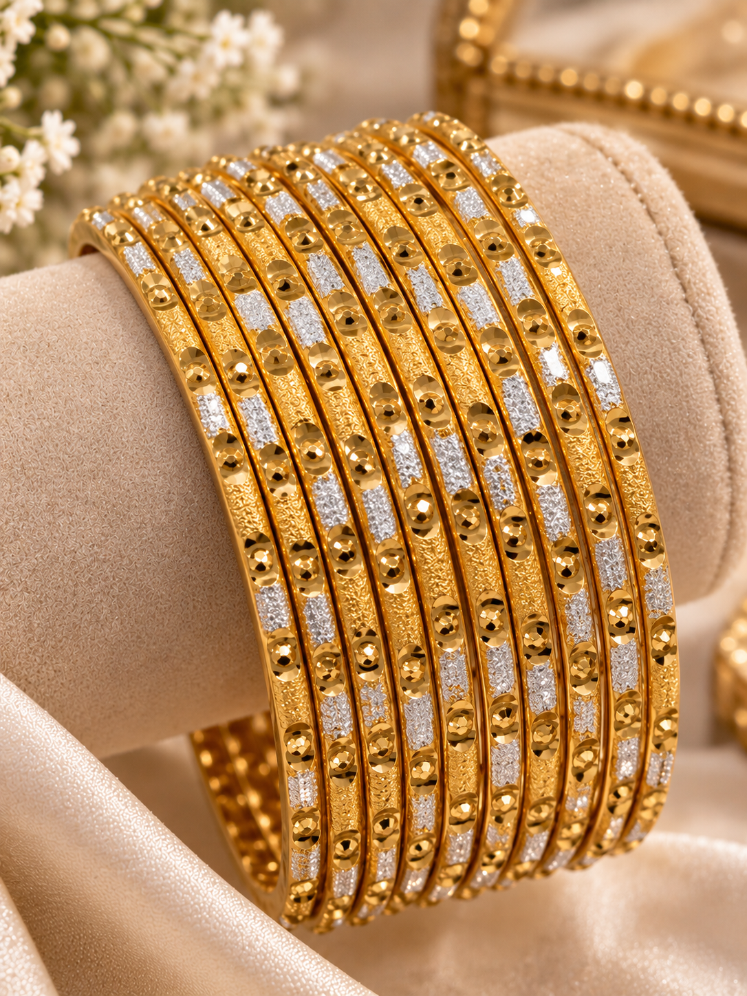 2.10 Two Tone Gold & Silver Bangles Set | Thin Stackable Indian Pakistani Bangles | Traditional Bridal Wedding Jewelry Set of 12