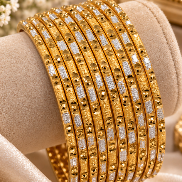 2.10 Two Tone Gold & Silver Bangles Set | Thin Stackable Indian Pakistani Bangles | Traditional Bridal Wedding Jewelry Set of 12