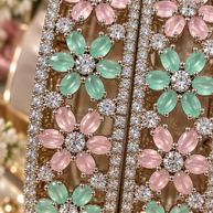Pastel Pink & Mint Floral CZ Bangle Set – Silver Tone Statement Bangles Size 2.8