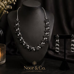 Black Teardrop CZ Jewelry Set | Elegant Necklace Earrings | Bridal Formal Evenin