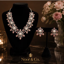 Blush Pink Floral Necklace Set with Matching Earrings