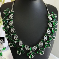 CZ Flower Necklace Earrings Set Silver Tone Pakistani Jewelry
