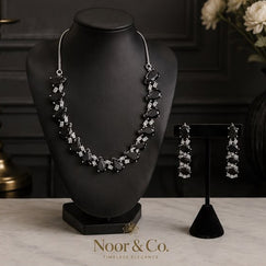 Black Teardrop CZ Jewelry Set | Elegant Necklace Earrings | Bridal Formal Evenin