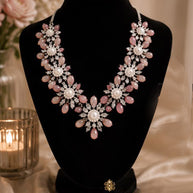 Blush Pink Floral Necklace Set with Matching Earrings
