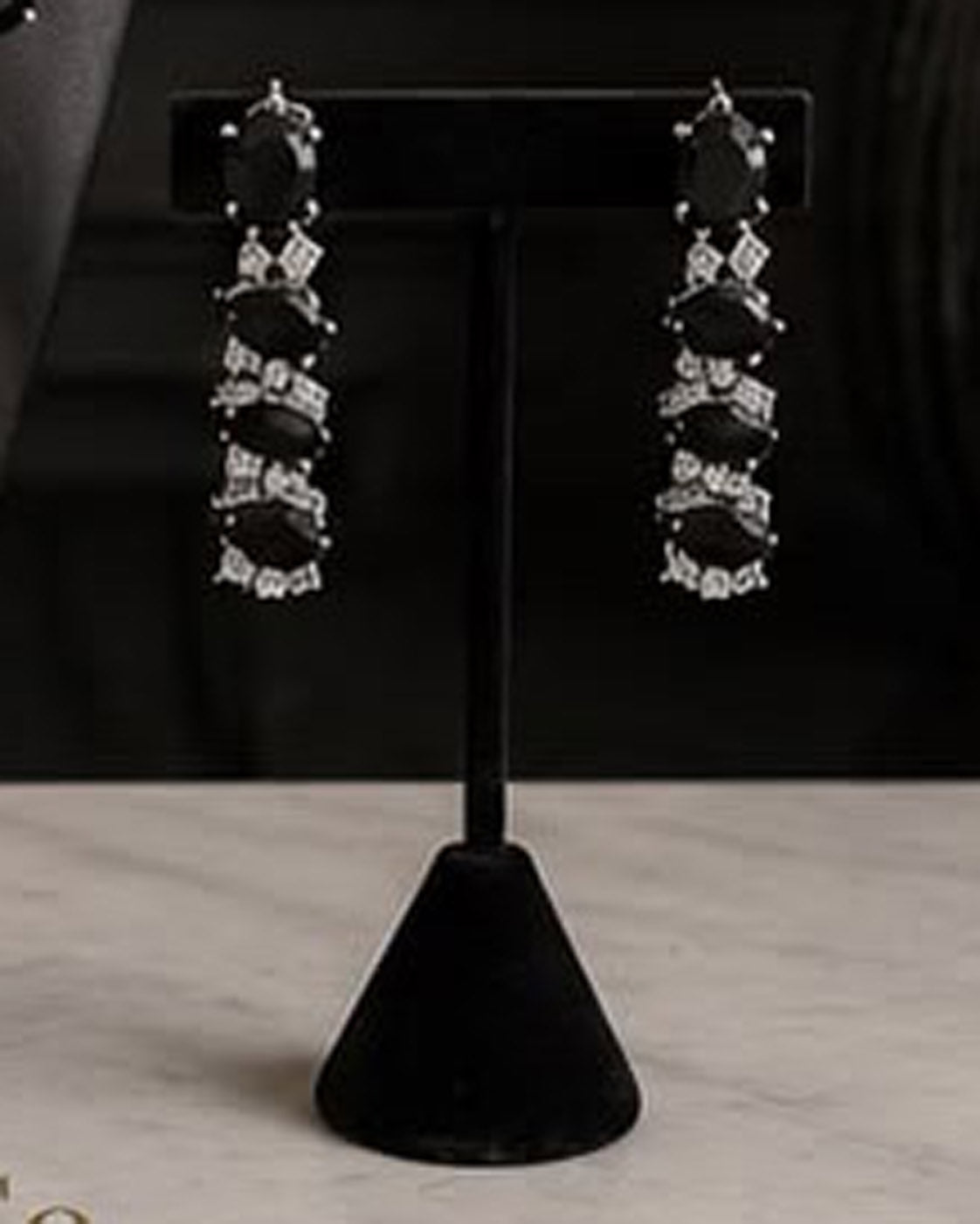 Black Teardrop CZ Jewelry Set | Elegant Necklace Earrings | Bridal Formal Evenin