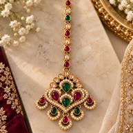Multicolor Kundan Style Earring & Tikka Set – Ruby Green Pearl Statement Jewelry