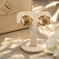 Ivory Bloom Gold Floral Stud Earrings
