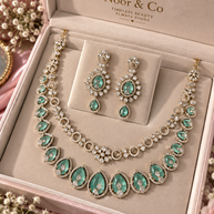 Mint Green Double Layer Statement Necklace Set with Matching Earrings | Elegant Wedding & Party Jewelry