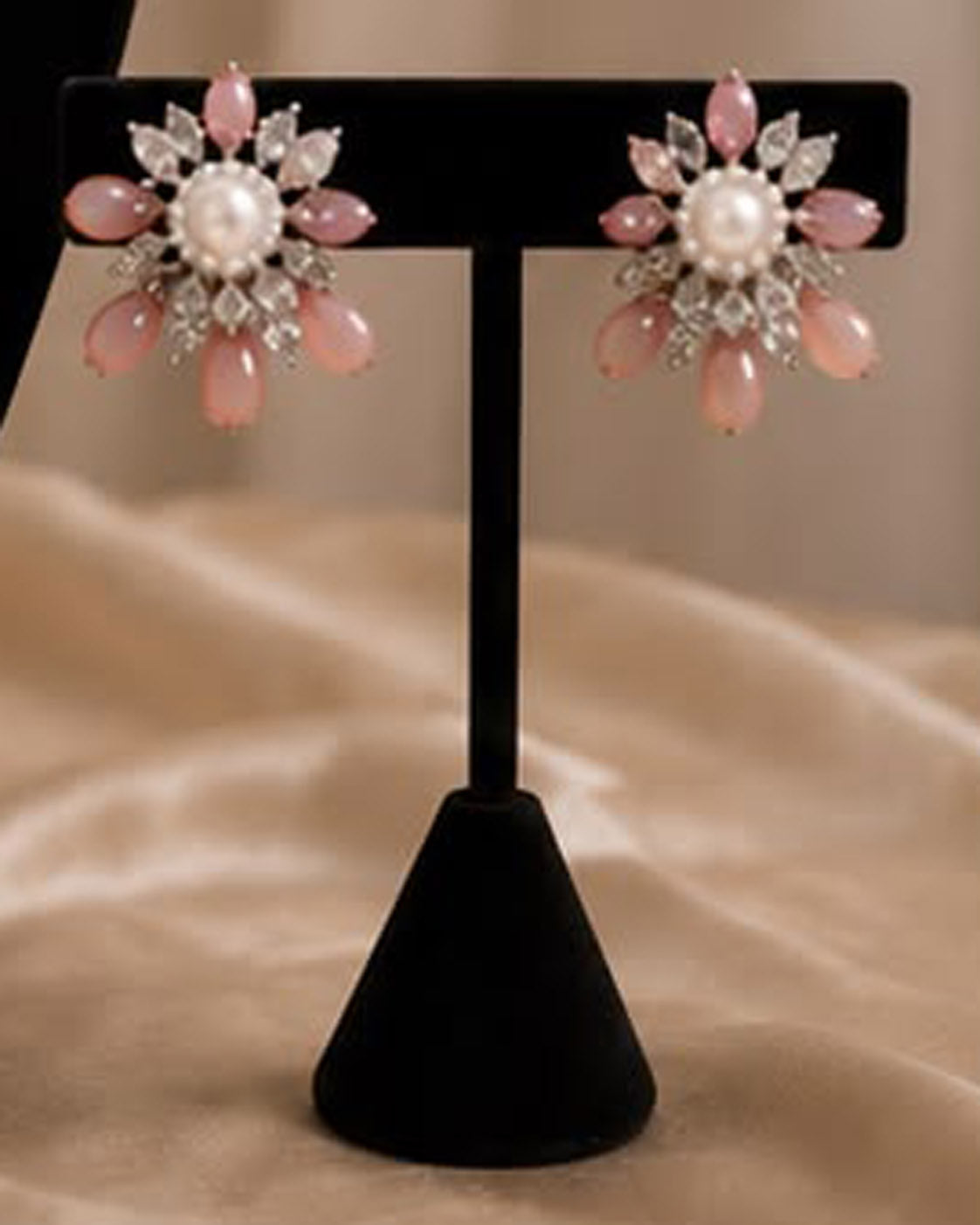 Blush Pink Floral Necklace Set with Matching Earrings