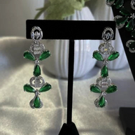 CZ Flower Necklace Earrings Set Silver Tone Pakistani Jewelry