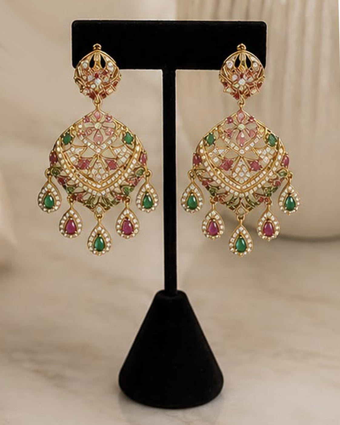 Luxury Indian Bridal Jewelry Set –Pink and Green American Diamond Necklace, Earr