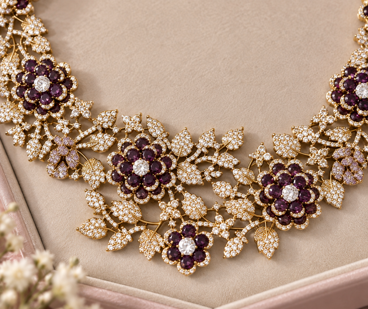 Elegant floral statement necklace set