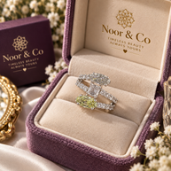 Adjustable Three Stone Statement Ring | Clear & Yellow CZ Silver-Tone Cocktail Ring