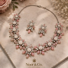 Blush Pink Floral Necklace Set with Matching Earrings