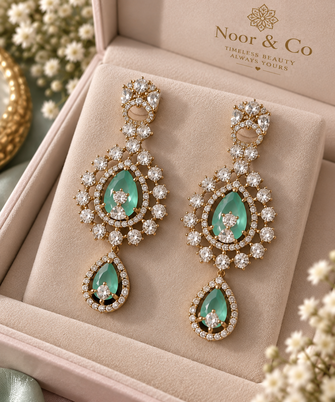 Mint Green Double Layer Statement Necklace Set with Matching Earrings | Elegant Wedding & Party Jewelry