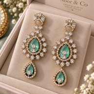 Mint Green Double Layer Statement Necklace Set with Matching Earrings | Elegant Wedding & Party Jewelry