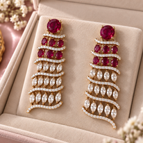 Ruby Red & Clear Stone Statement Necklace Set with Matching Drop Earrings | Elegant Wedding & Party Jewelry