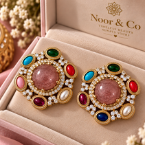 Multicolor Statement Pendant Necklace Set with Matching Earrings | Colorful Stone Jewelry