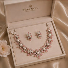 Blush Pink Floral Necklace Set with Matching Earrings