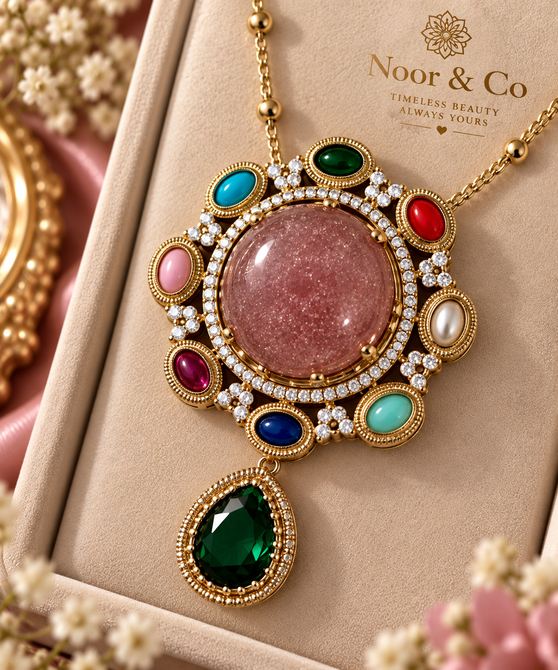 Multicolor Statement Pendant Necklace Set with Matching Earrings | Colorful Stone Jewelry