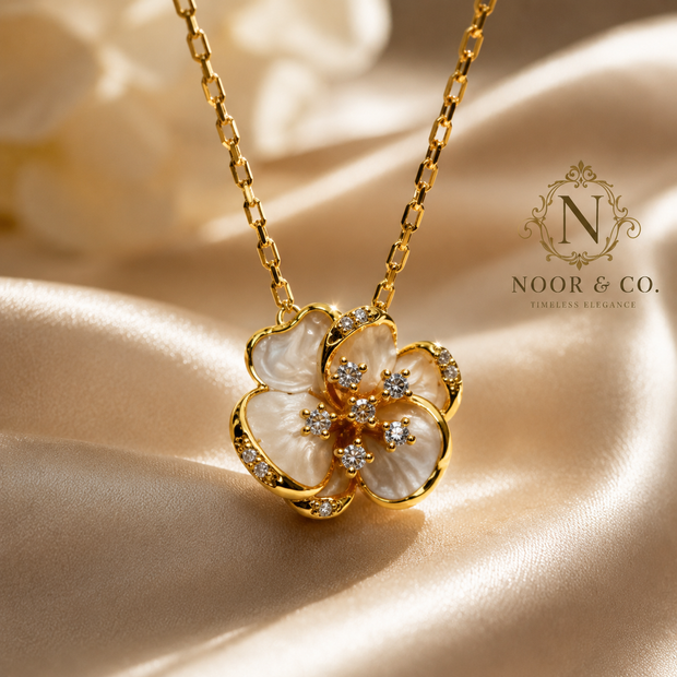 Ivory Bloom Gold Floral Pendant Necklace