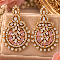 Blush Pink Crystal Pendant & Earrings Set – Gold Tone Statement Jewelry