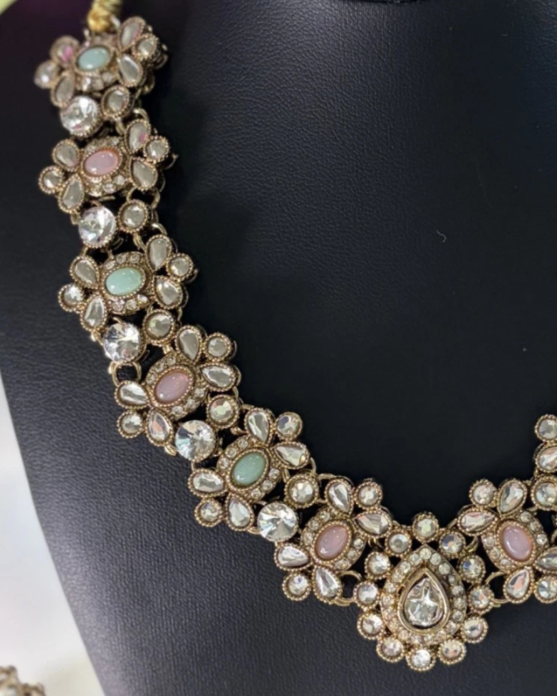 Noor Pastel Kundan Statement Necklace Set Mint & Pink