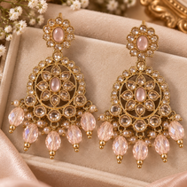 Kundan Earrings & Tikka Set – Gold Tone Bridal Jewelry with Crystal Drops