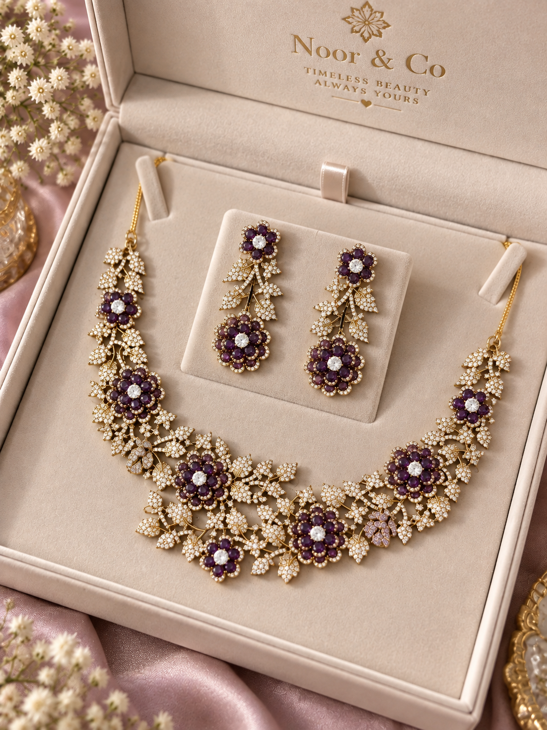 Elegant floral statement necklace set