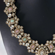 Noor Pastel Kundan Statement Necklace Set Mint & Pink
