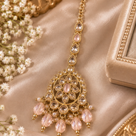 Kundan Earrings & Tikka Set – Gold Tone Bridal Jewelry with Crystal Drops