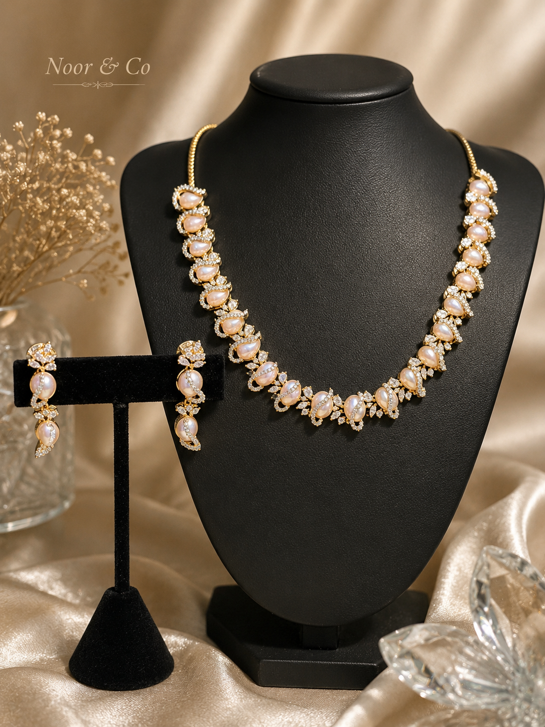 Aurelia Pearl & American Diamond Necklace Set