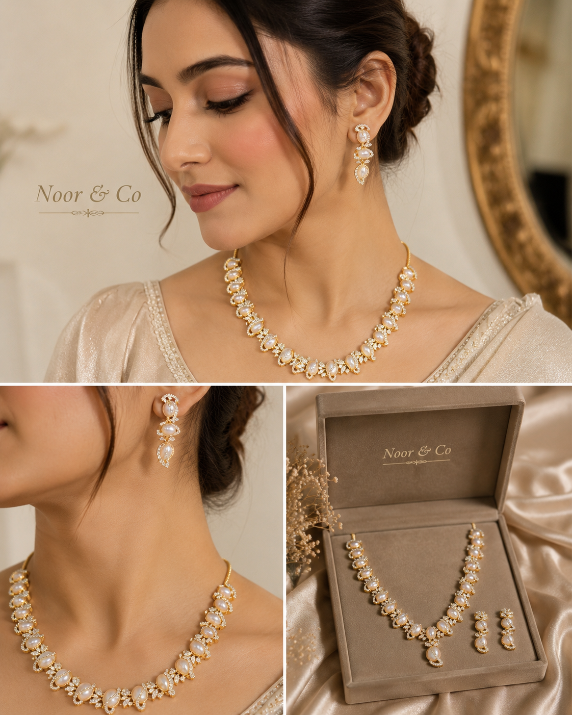 Aurelia Pearl & American Diamond Necklace Set