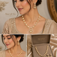 Elara Pearl & American Diamond Pendant Necklace Set