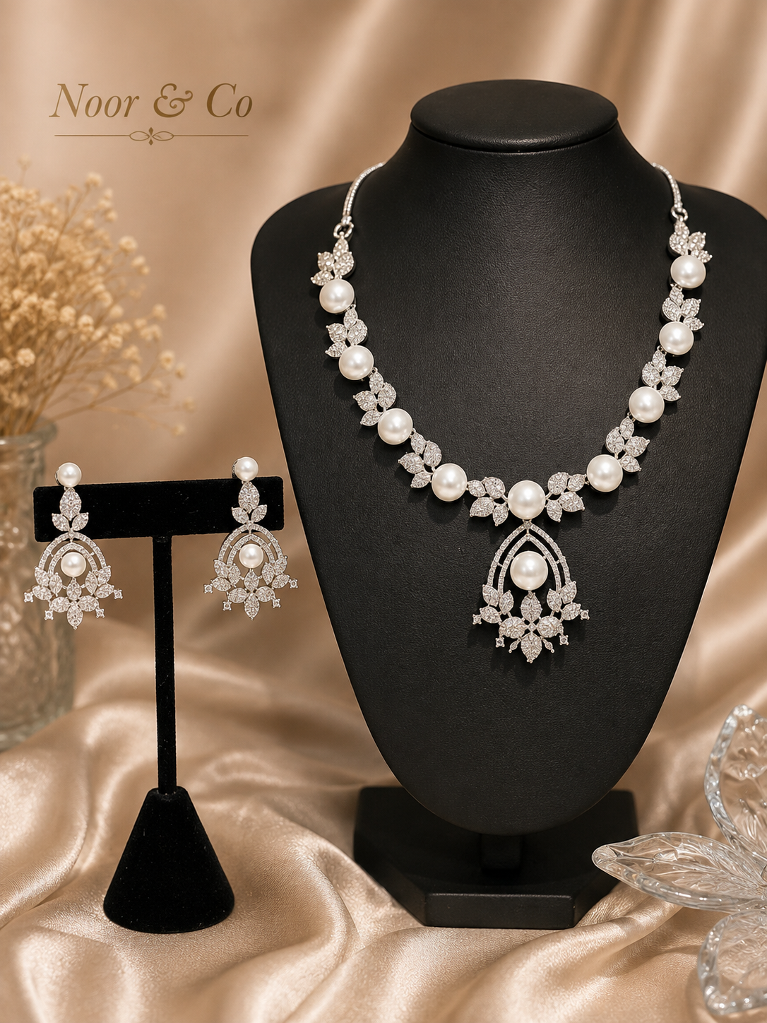Seraphina Pearl & American Diamond Necklace Set