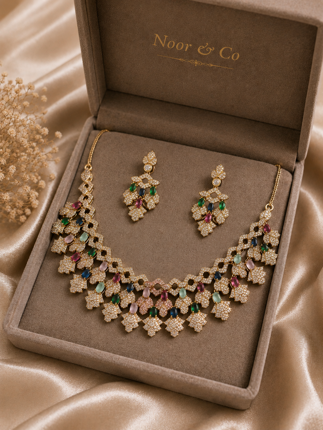Zaria Multicolor American Diamond Statement Necklace Set