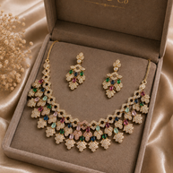 Zaria Multicolor American Diamond Statement Necklace Set