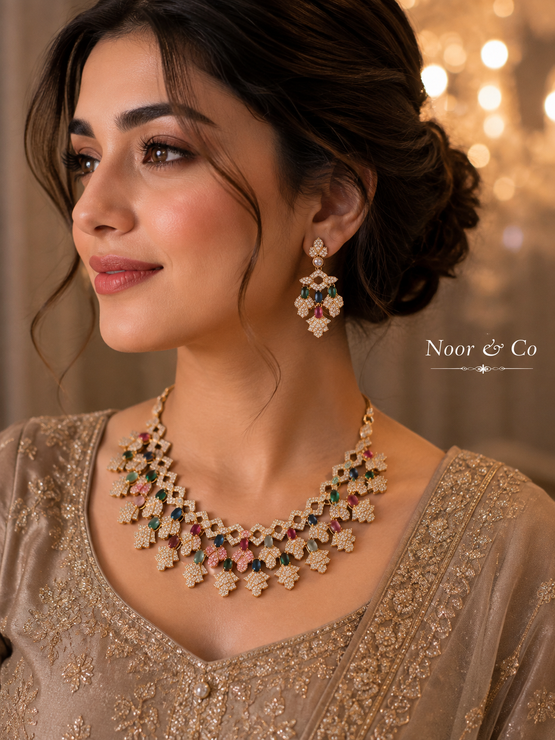 Zaria Multicolor American Diamond Statement Necklace Set