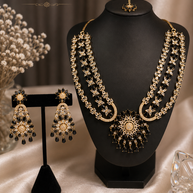 Zara Black American Diamond Bridal Necklace Set with Tikka
