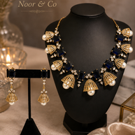 Safiya Navy Blue Pearl Jhumka Necklace Set