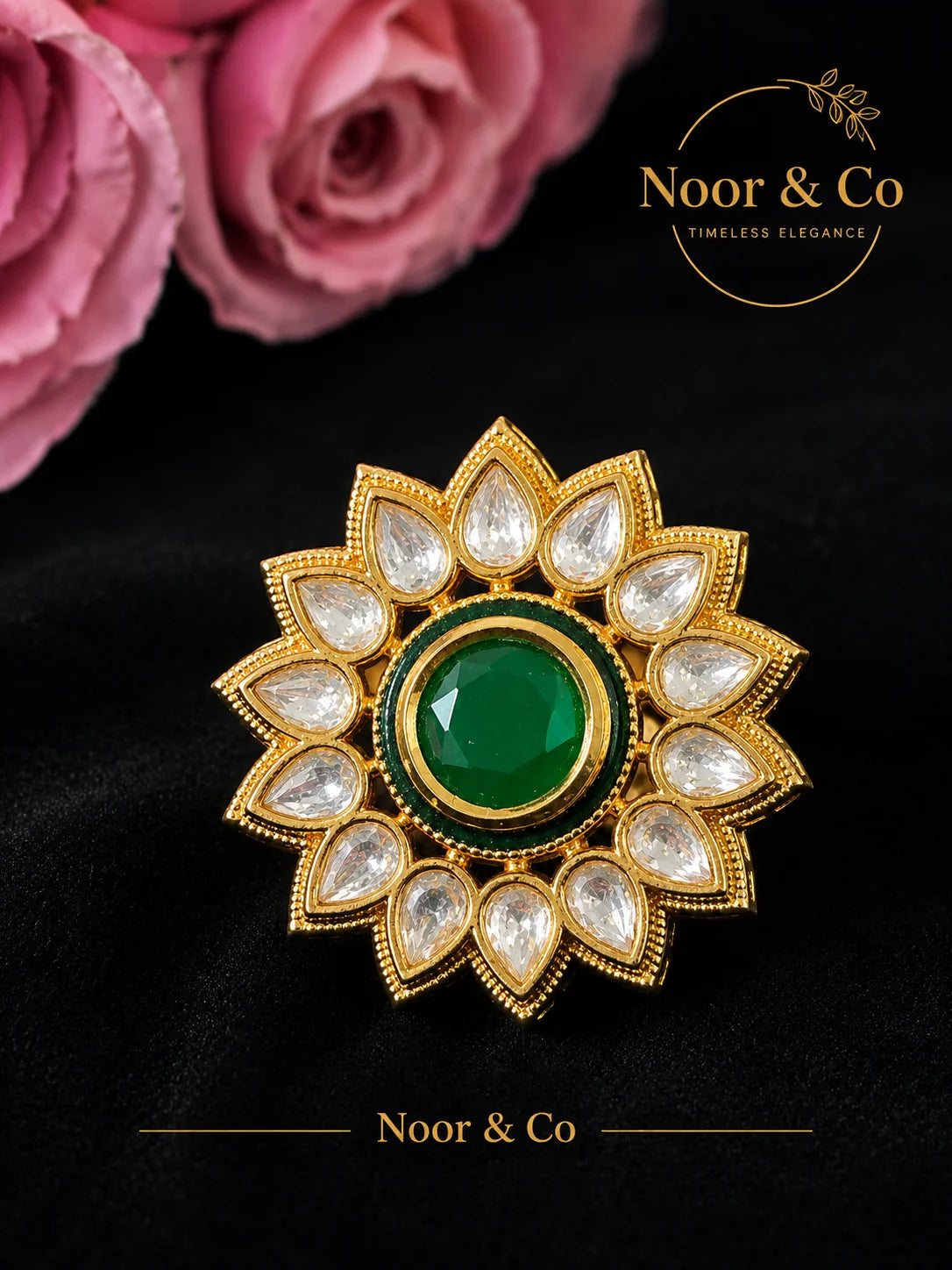 Noor & Co Gold Tone Kundan Statement Ring