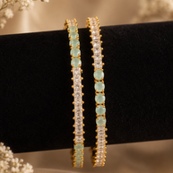 Gold Mint Green Tennis Bangle Pair | CZ Crystal Stackable Bangles