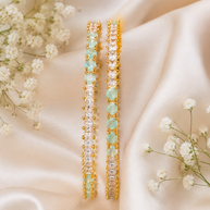 Gold Mint Green Tennis Bangle Pair | CZ Crystal Stackable Bangles