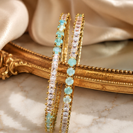 Gold Mint Green Tennis Bangle Pair | CZ Crystal Stackable Bangles