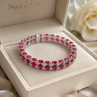 Silver Ruby Red CZ Tennis Bangle Pair | Oval Crystal Bangles | Pakistani Indian