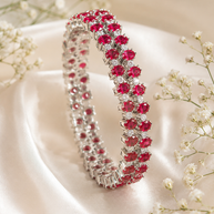 Silver Ruby Red CZ Tennis Bangle Pair | Oval Crystal Bangles | Pakistani Indian