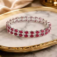 Silver Ruby Red CZ Tennis Bangle Pair | Oval Crystal Bangles | Pakistani Indian