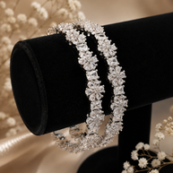 Silver Floral CZ Bangle Pair | Cubic Zirconia Wedding Bangles | Pakistani Indian