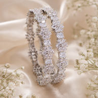 Silver Floral CZ Bangle Pair | Cubic Zirconia Wedding Bangles | Pakistani Indian