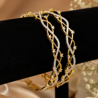 Gold Twist CZ Bangle Pair | Two-Tone Crystal Bangles | Pakistani Indian Bridal Jewelry | Elegant Bracelet Set